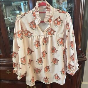 Women's Tiger Print Blouse - Cream and Orange